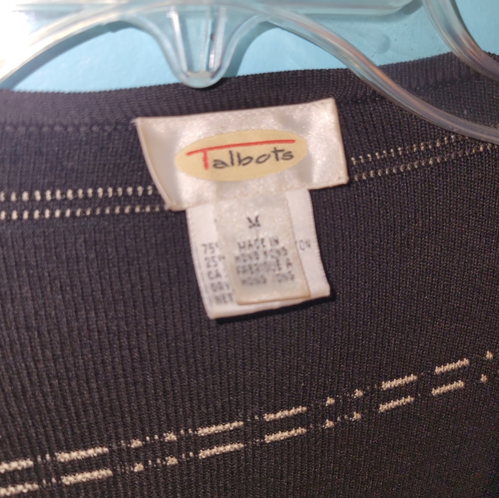 Talbots Black Beige Silk Cardigan sz. Medium - Picture 4 of 8